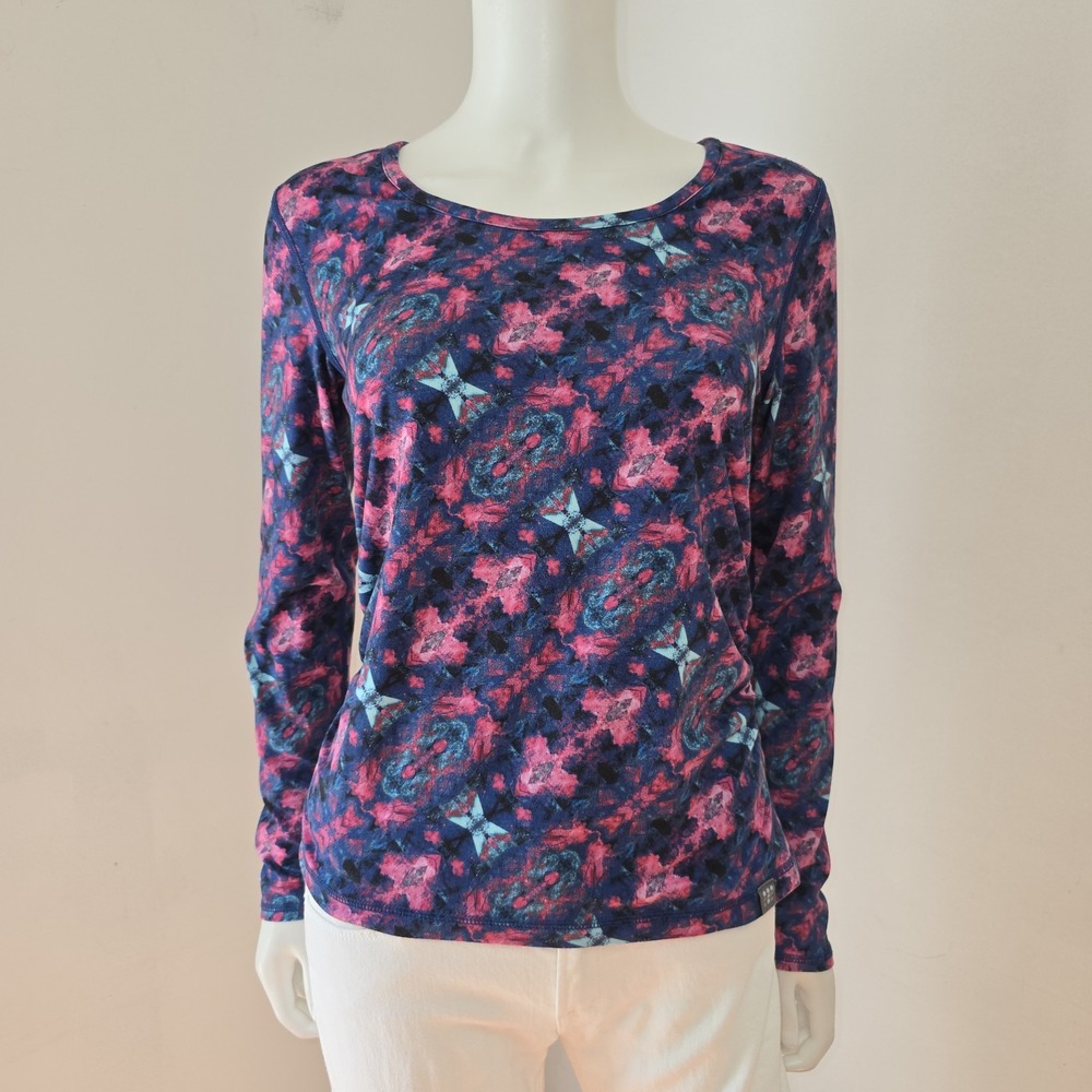 Title Nine Athletic Top Size S Womens Geometric Side Ruched Long Sleeve Printed